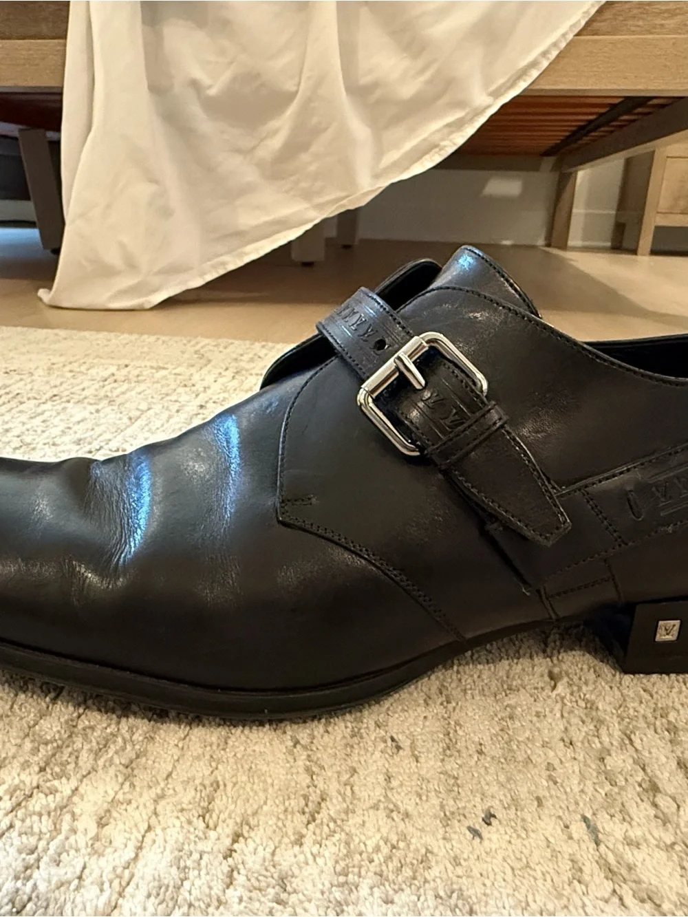Louis Vuitton Black Leather Single Monk Strap Dress Shoes